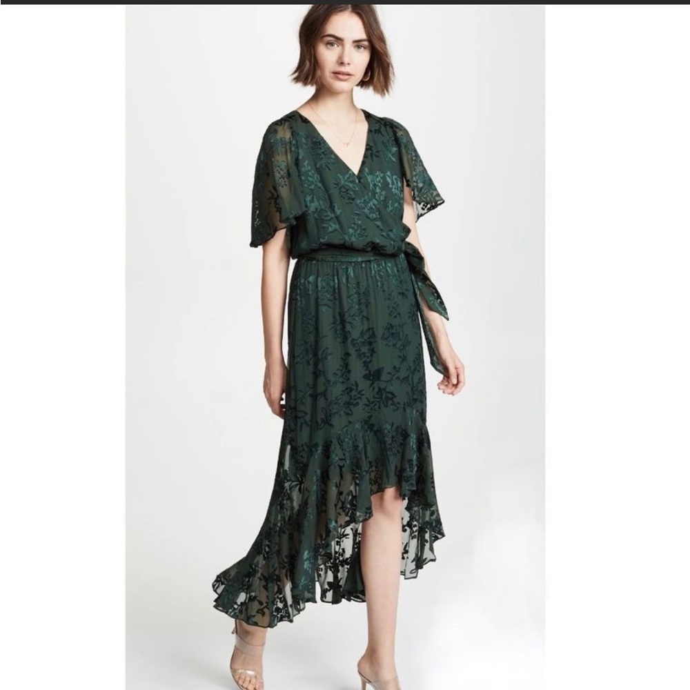 Forest Green Floral Silk Parker Dress Size S